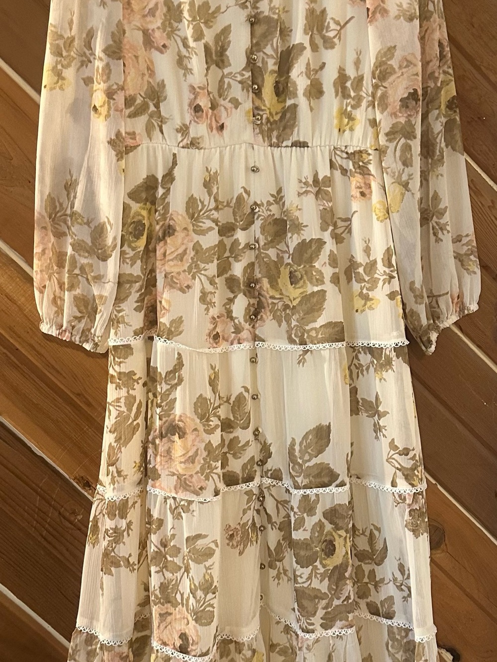 1. State Cream Floral Long Sleeve Tiered Maxi Dress